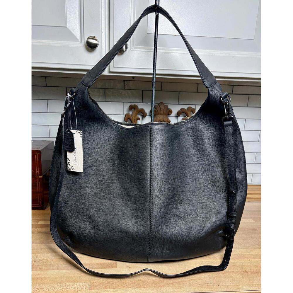 Sophia Delli Paris Black Leather Shoulder Tote and Crossbody Bag – NWT